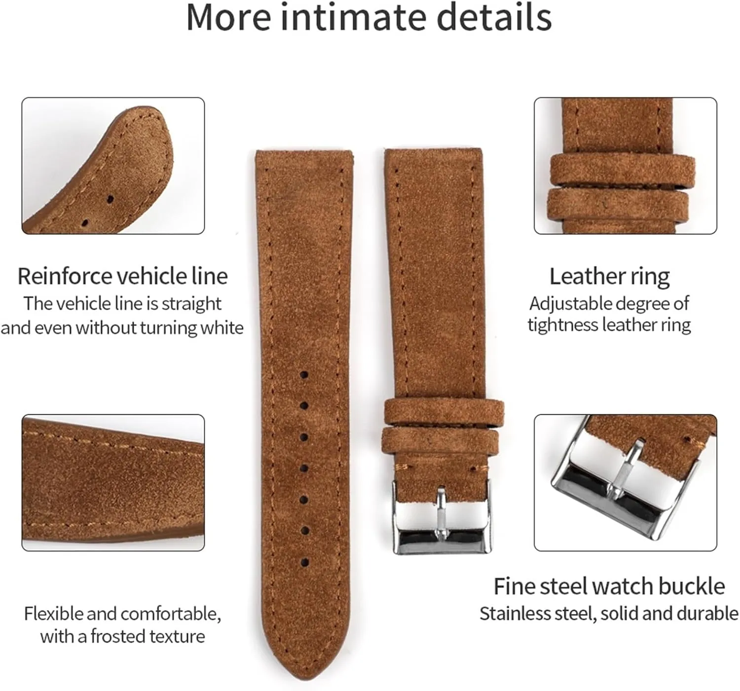 Genuine Suede Leather Watch Band Stainless Steel Buckle Men Women Watch Accessories