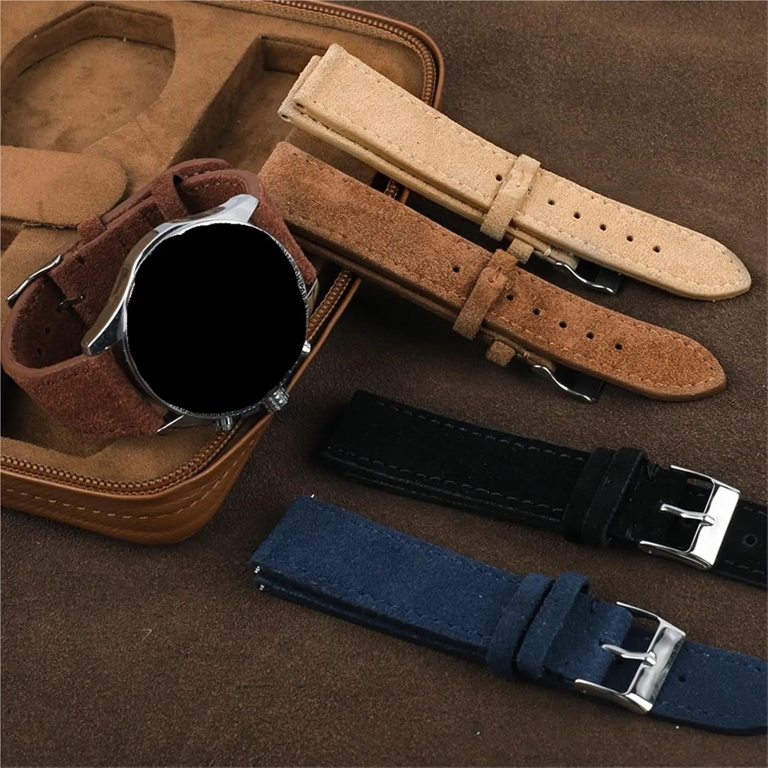 Genuine Suede Leather Watch Band Stainless Steel Buckle Men Women Watch Accessories