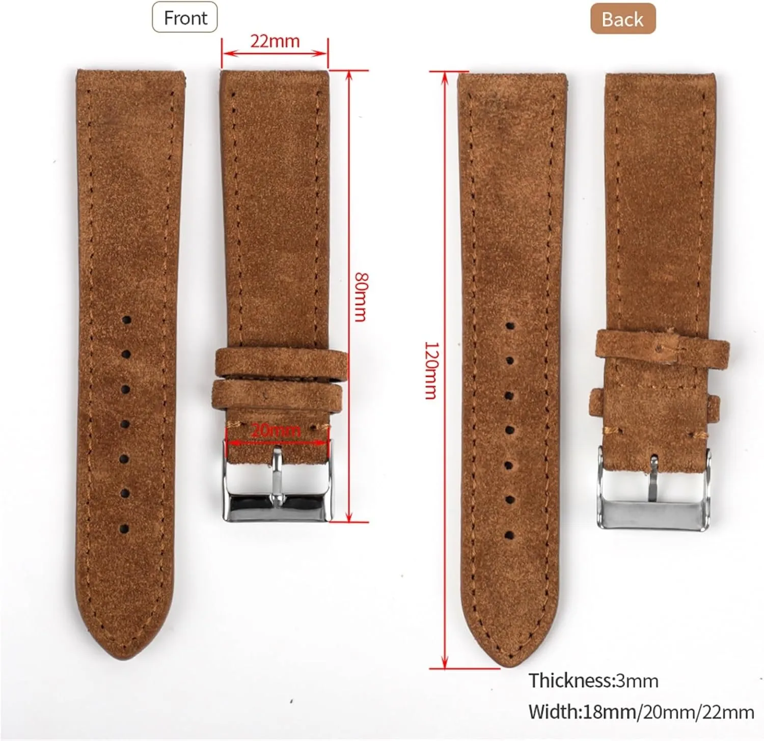 Genuine Suede Leather Watch Band Stainless Steel Buckle Men Women Watch Accessories