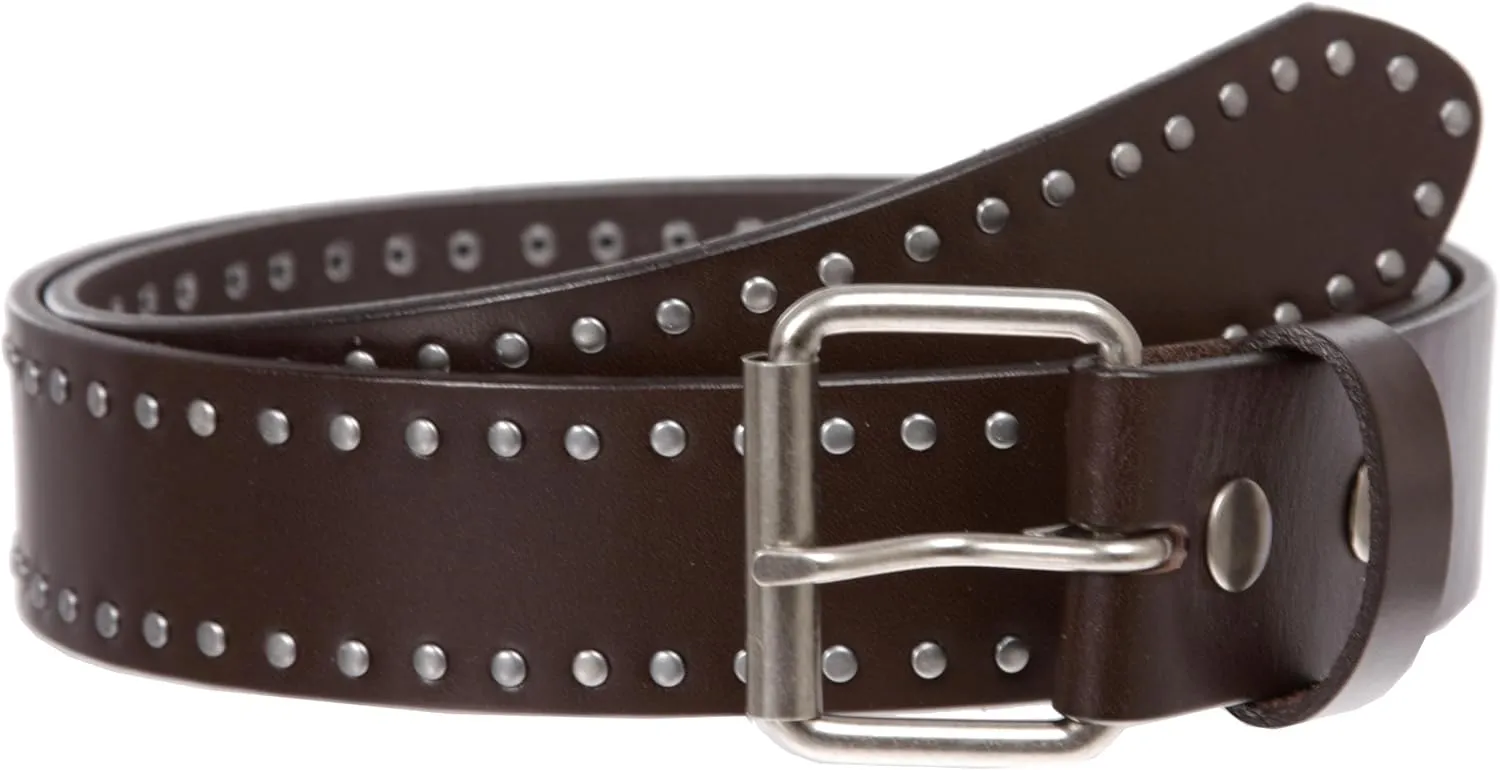 Genuine Vintage Retro Circle Studded Leather Belt - Interchangeable buckle