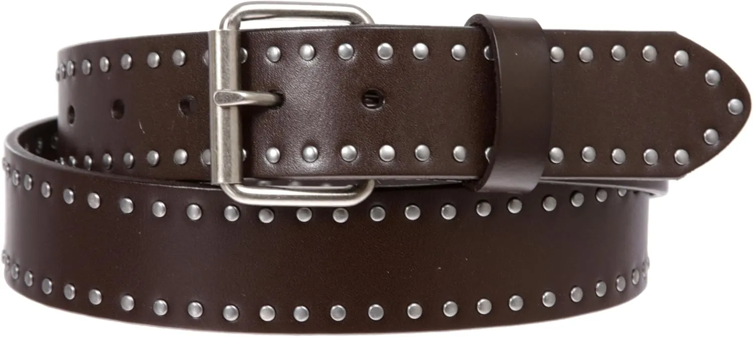 Genuine Vintage Retro Circle Studded Leather Belt - Interchangeable buckle