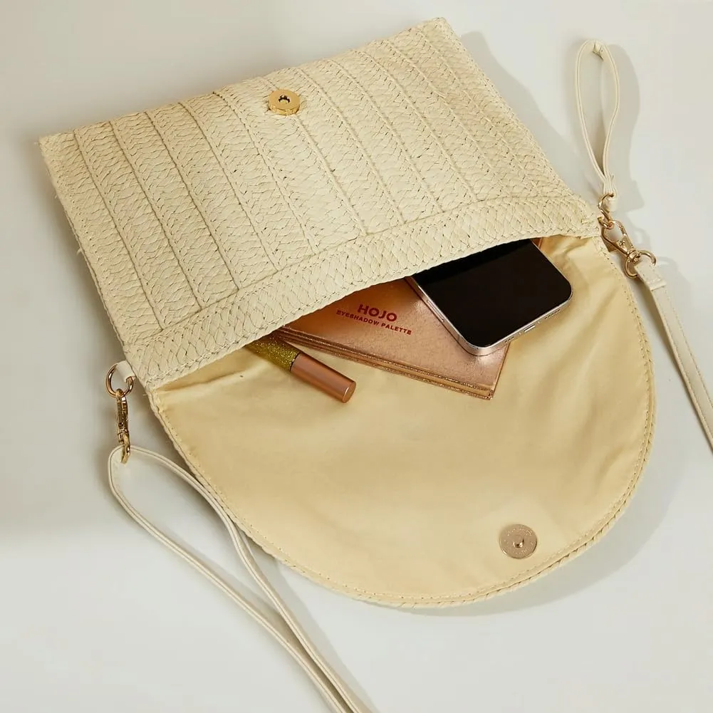 Gets Straw Clutch Purse for Women Summer Beach Envelope Handbags Wallet Hand-woven Crossbody Bag