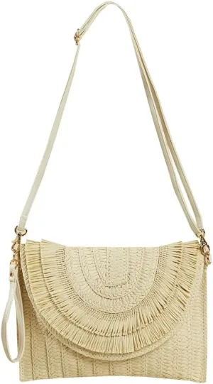 Gets Straw Clutch Purse for Women Summer Beach Envelope Handbags Wallet Hand-woven Crossbody Bag
