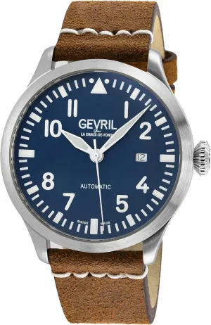 Gevril Men's Vaughn Swiss Automatic Watch, Genuine Italian Leather Strap, Silver