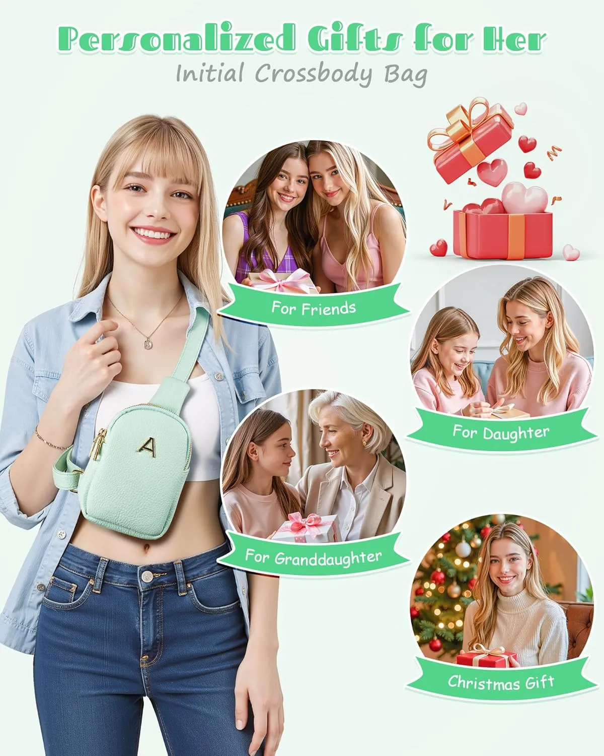 Gifts for 8 9 10 11 12 13 14 15 16 Year Old Girls, Initial Girls Crossbody Bag, Graduation Gifts for 5th 8th Grade, Birthday Gifts for Daughter Granddaughter, Tween Teen Girls Trendy Stuff