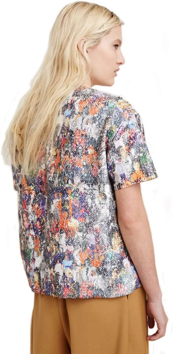 Girl Collage Sequin Multi-Color Print Top