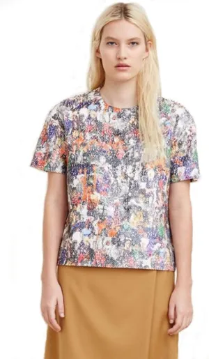 Girl Collage Sequin Multi-Color Print Top