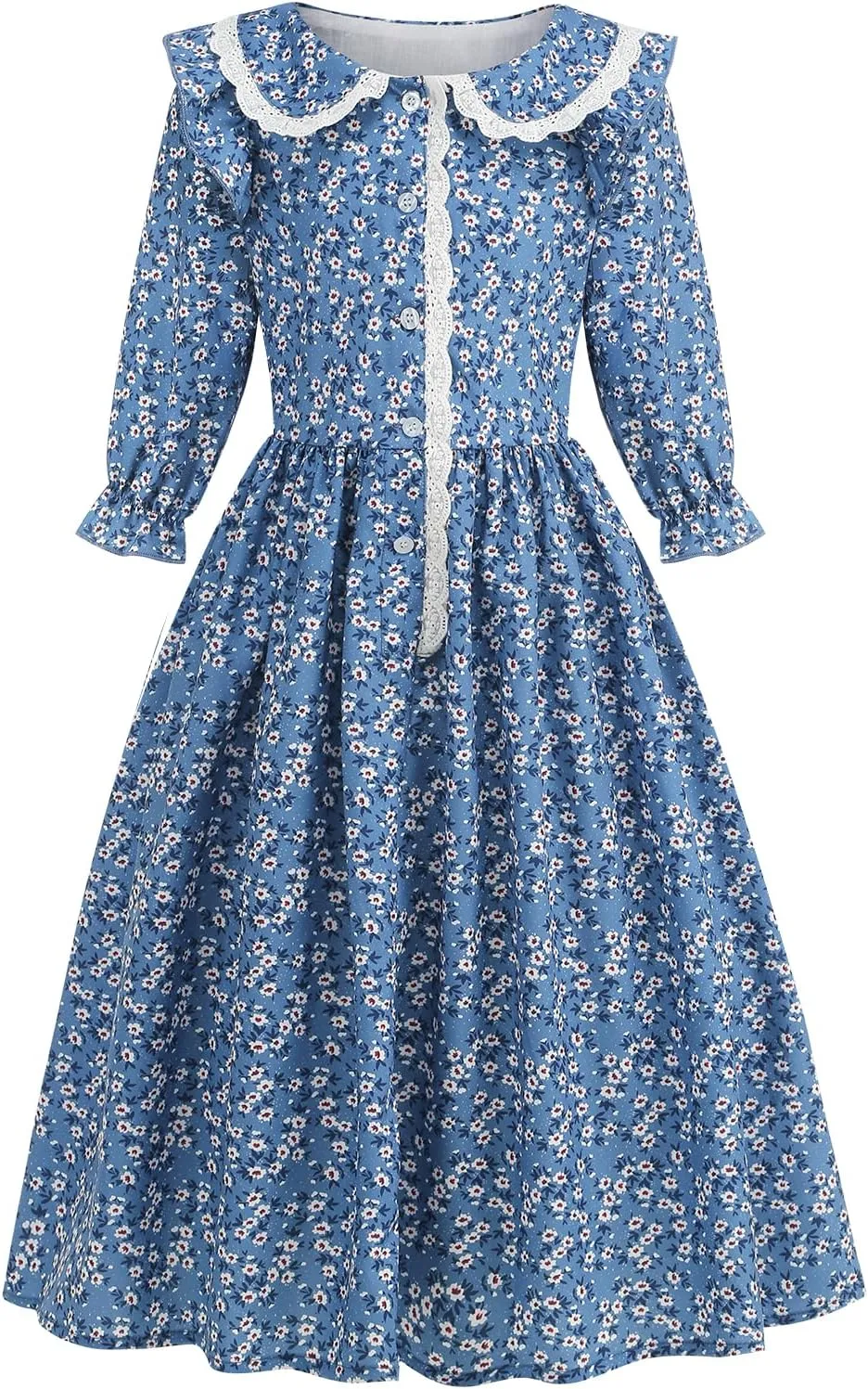 Girls Pioneer Costume Floral Colonial Prairie Dress for Little Kids with Apron and Bonnet