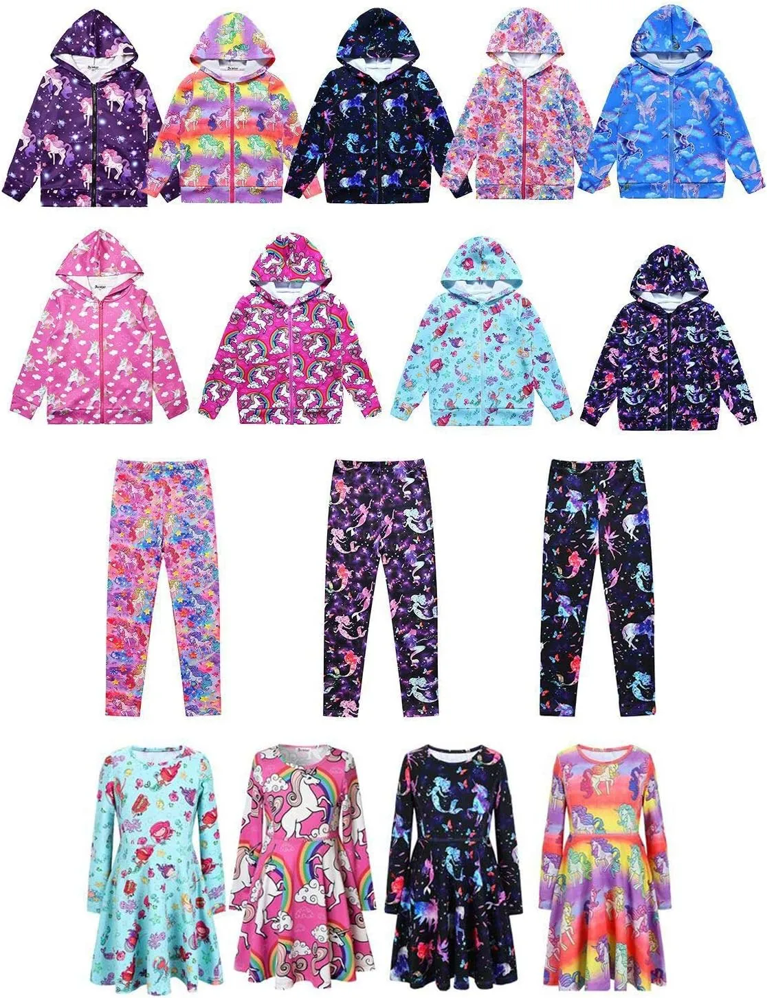 Girls Zip Up Hoodie Jacket Unicorn/Cat Sweatshirt with Pockets