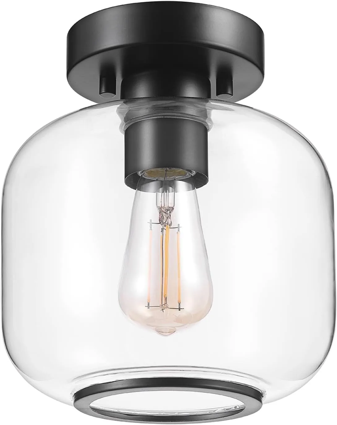 GLOBE Electric 66000077 1-Light Flush Mount Ceiling Light, Matte Black, Clear Glass Shade, Ceiling Light Fixture, Home Improvement, Bedroom Lights for Ceiling, Dining Light Fixture, E26 Bulb