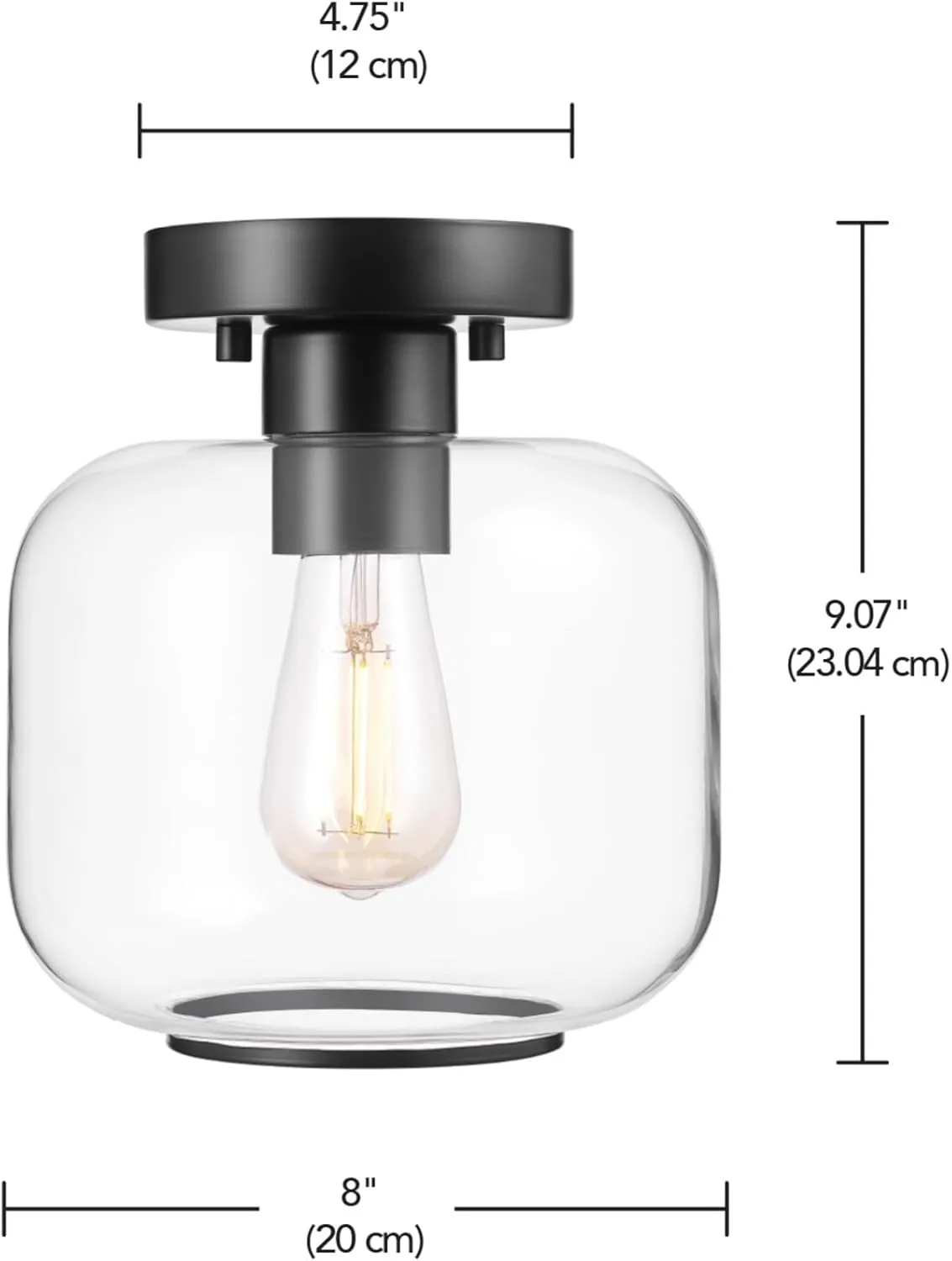 GLOBE Electric 66000077 1-Light Flush Mount Ceiling Light, Matte Black, Clear Glass Shade, Ceiling Light Fixture, Home Improvement, Bedroom Lights for Ceiling, Dining Light Fixture, E26 Bulb