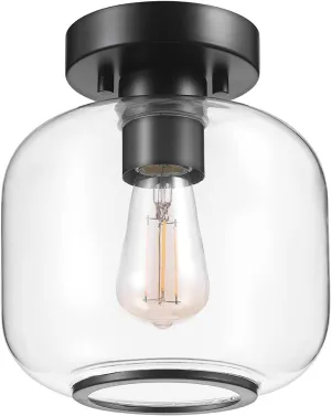 GLOBE Electric 66000077 1-Light Flush Mount Ceiling Light, Matte Black, Clear Glass Shade, Ceiling Light Fixture, Home Improvement, Bedroom Lights for Ceiling, Dining Light Fixture, E26 Bulb