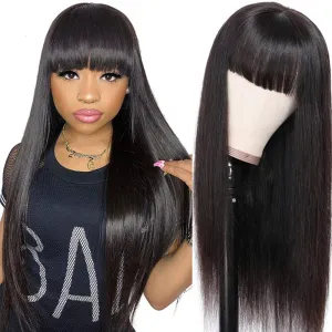 Glueless Wigs for Black Women Human Hair 180% Density Wigs with Bangs Glueless 2x4 Lace Front Wigs Human Hair Wig With Bangs Closure 100% Middle Part Brazilian Virgin Human Hair 24 Inch