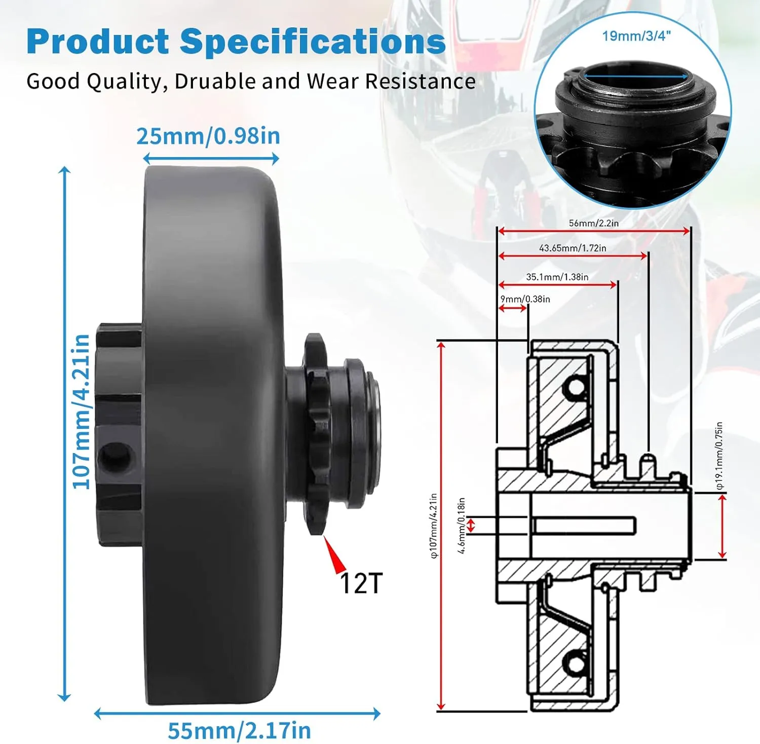 Go Kart Clutch 3/4" Bore 12T with #35 Chain Centrifugal Clutch and Chain for Go Kart Minibike Honda Kart Engines