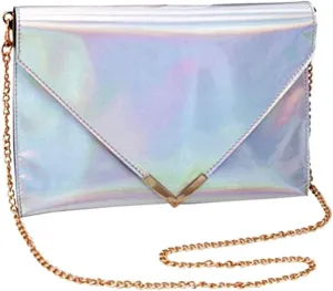 Goclothod Shoulder Bag Fashion Women Holographic Envelope Clutch Handbag Chain Crossbody Bag Tote Purse