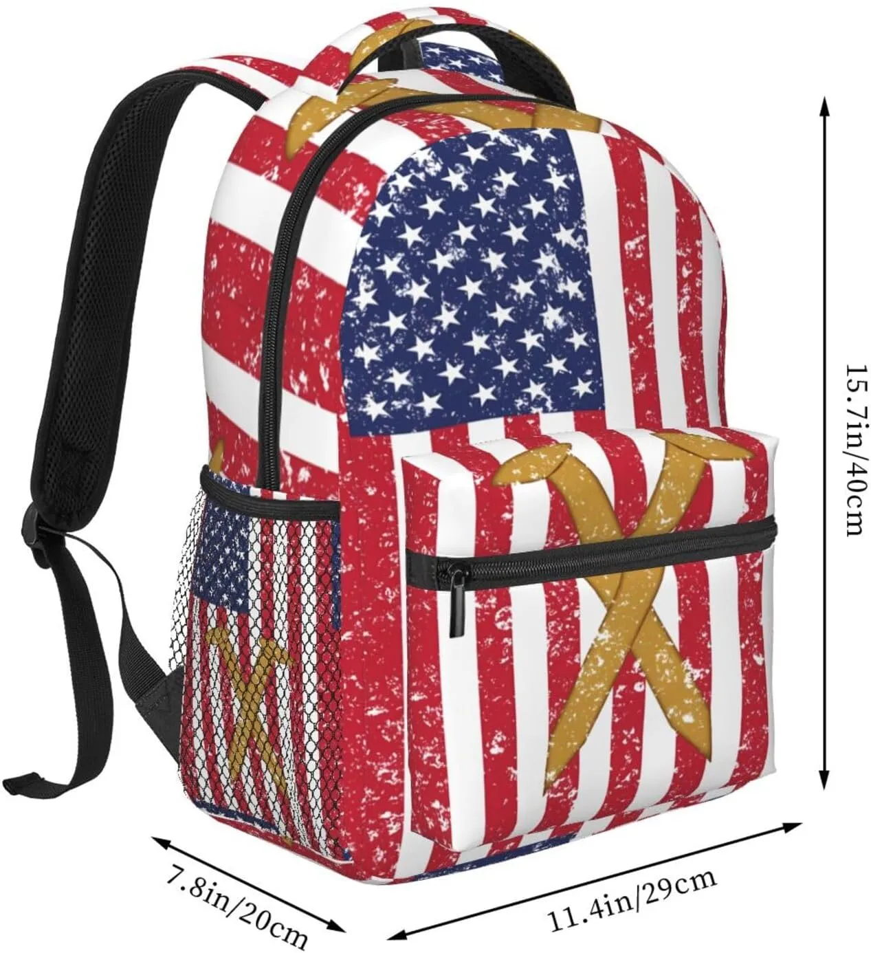 Golden Spike Railroad Spike American Flag Backpack Casual Pack Bag Laptop Backpack With Side Pocket Front Zipper Pocket Bookpack Travel Daypack Picnic Rucksack