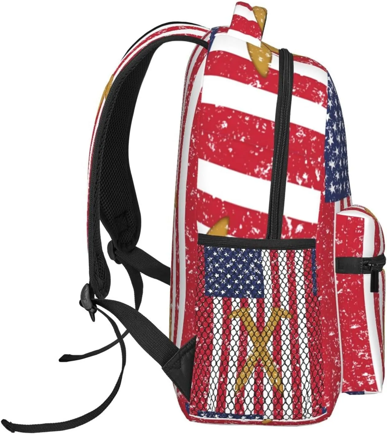 Golden Spike Railroad Spike American Flag Backpack Casual Pack Bag Laptop Backpack With Side Pocket Front Zipper Pocket Bookpack Travel Daypack Picnic Rucksack