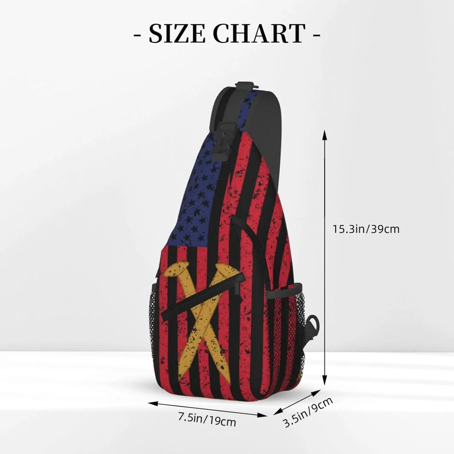 Golden Spike Railroad Spike American Flag Crossbody Sling Bag Chest Bags Casual Shoulder Backpack Sport Fanny Pack Gym Diagonally Daypack with Adjustable Strap for Running