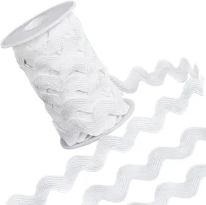 GORGECRAFT 1 Roll 1/2 inch(12mm) White RIC Rac Trim Ribbon 12.5 Yards Rick Rack Wave Sewing Bending Fringe Trim Braided Woven Fabric for Sewing Flower Making Wedding Dress Party Lace Ribbon Craft