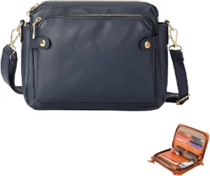 Gpmsign Crossbody Bag, Crossbody Leather Shoulder Bags and Clutches for Women 3 Layer Crossbody Handbags Adjustable