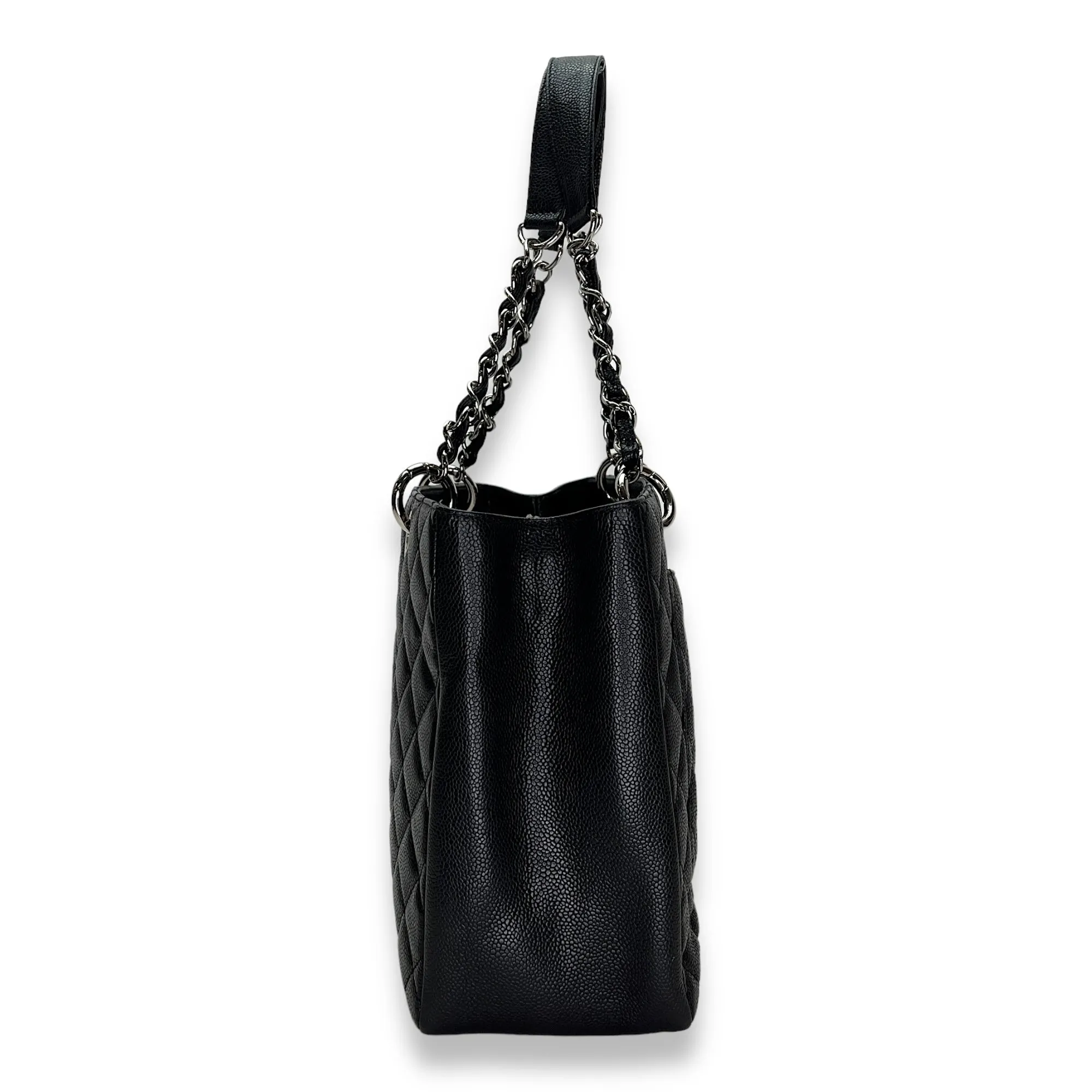 GST Black Shoulder Bag in Caviar Leather, Silver hardware