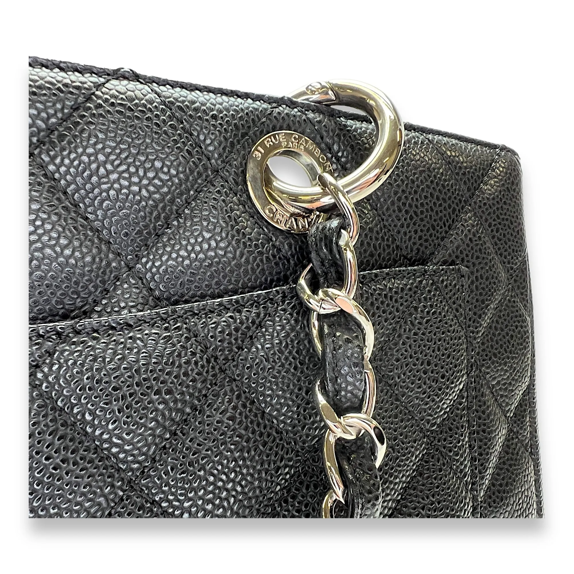 GST Black Shoulder Bag in Caviar Leather, Silver hardware