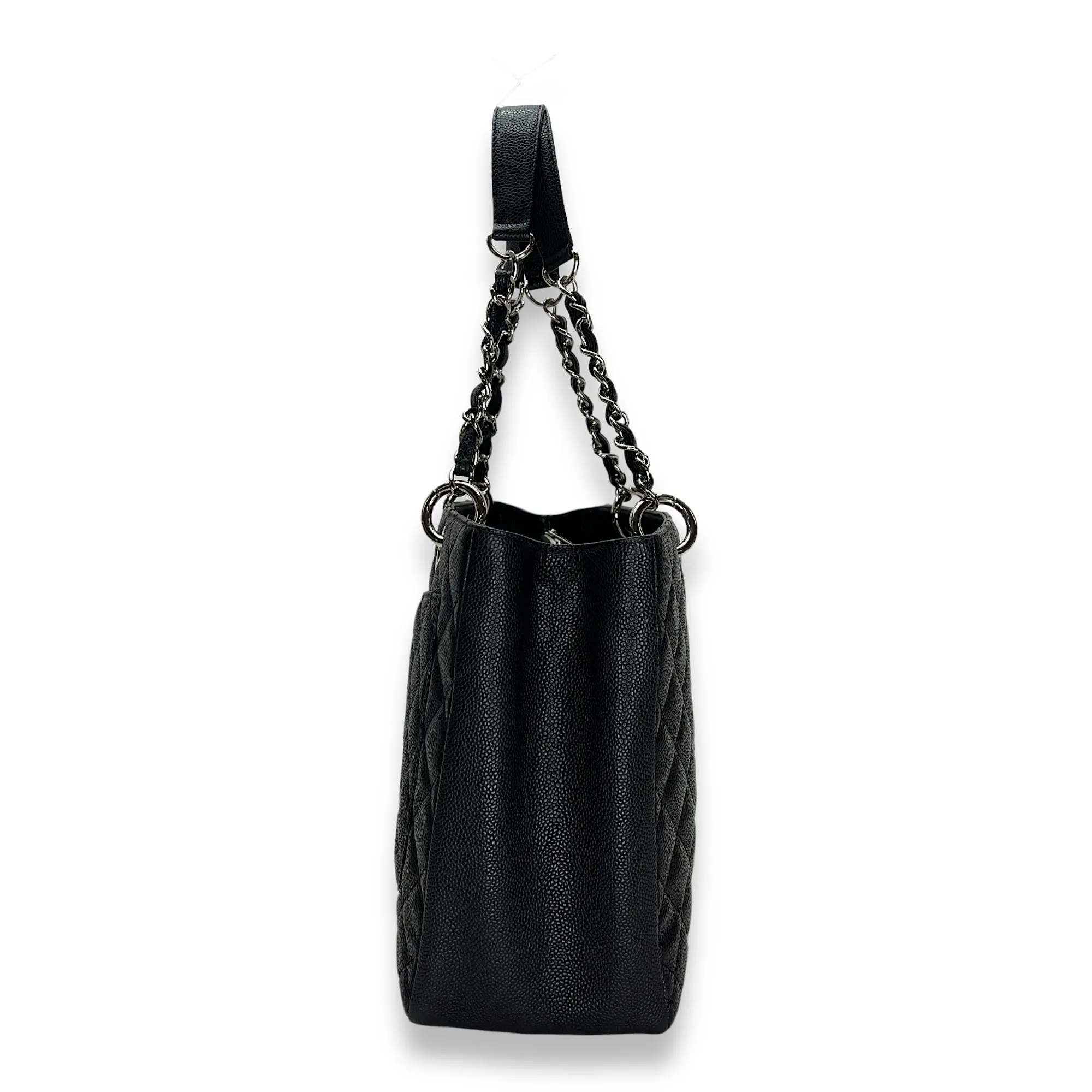 GST Black Shoulder Bag in Caviar Leather, Silver hardware