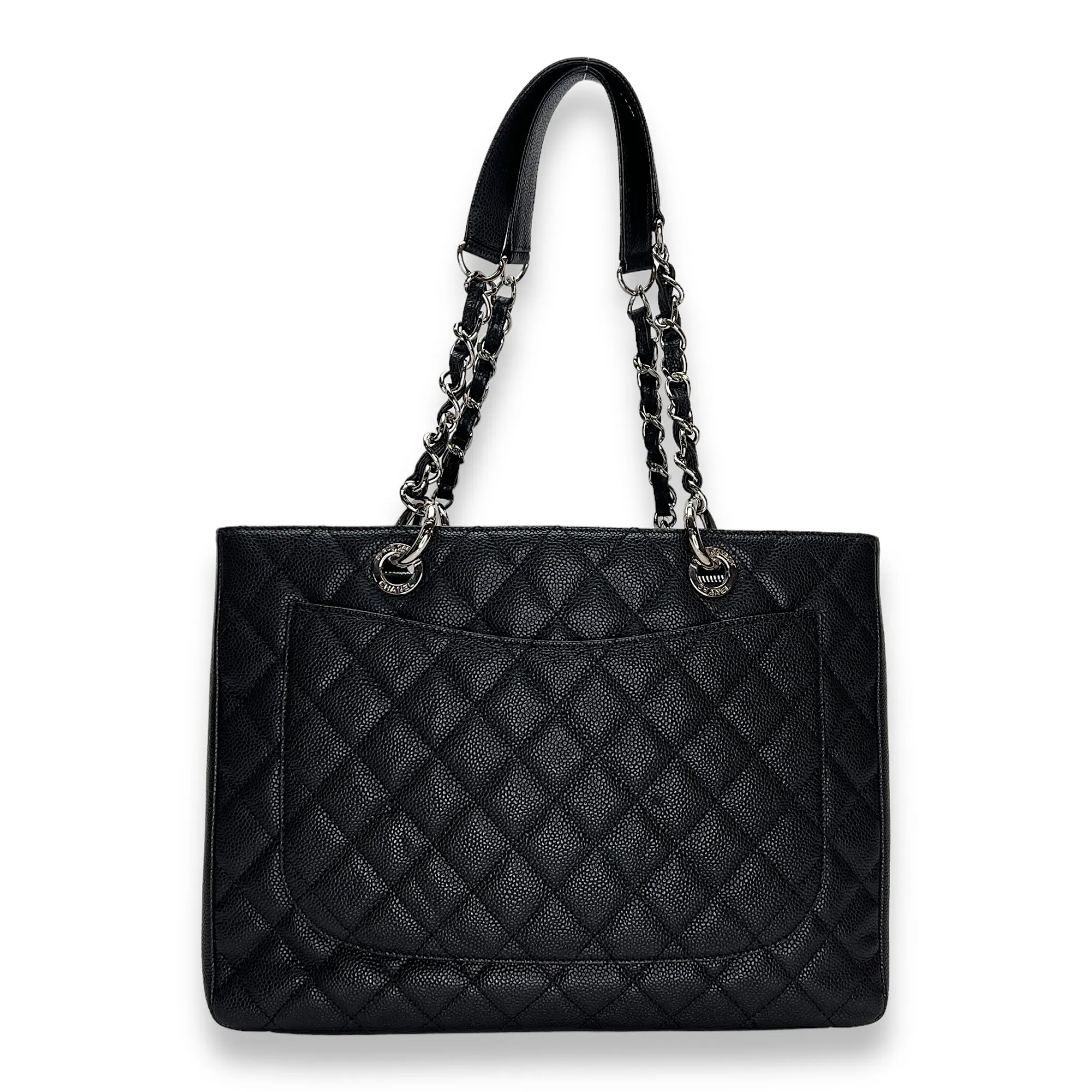 GST Black Shoulder Bag in Caviar Leather, Silver hardware