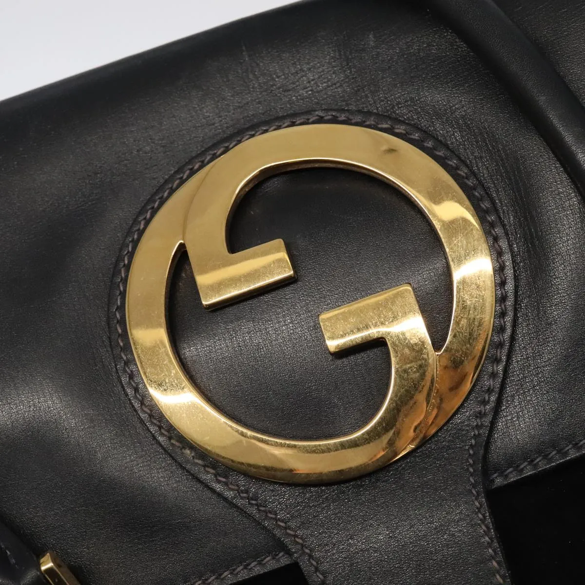 GUCCI Boston Bag Leather Suede Navy ep6503