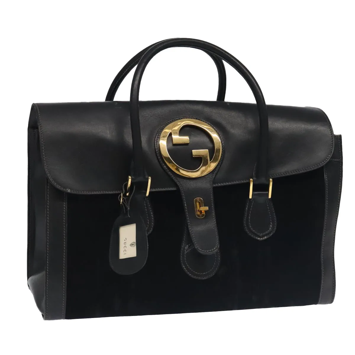 GUCCI Boston Bag Leather Suede Navy ep6503