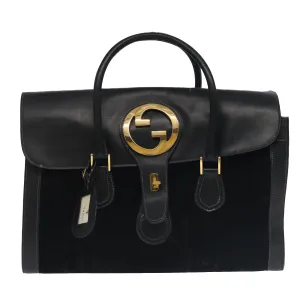 GUCCI Boston Bag Leather Suede Navy ep6503