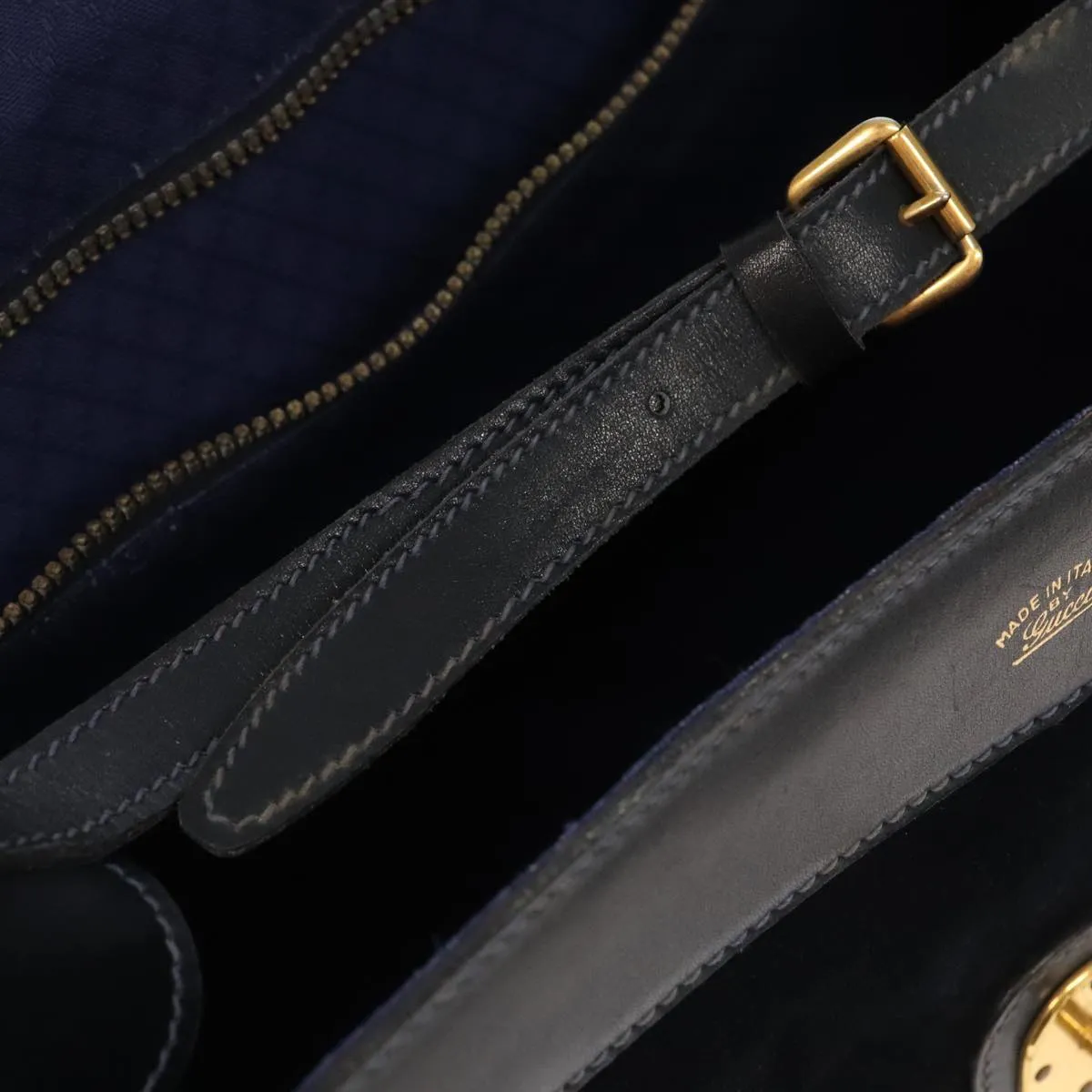 GUCCI Boston Bag Leather Suede Navy ep6503