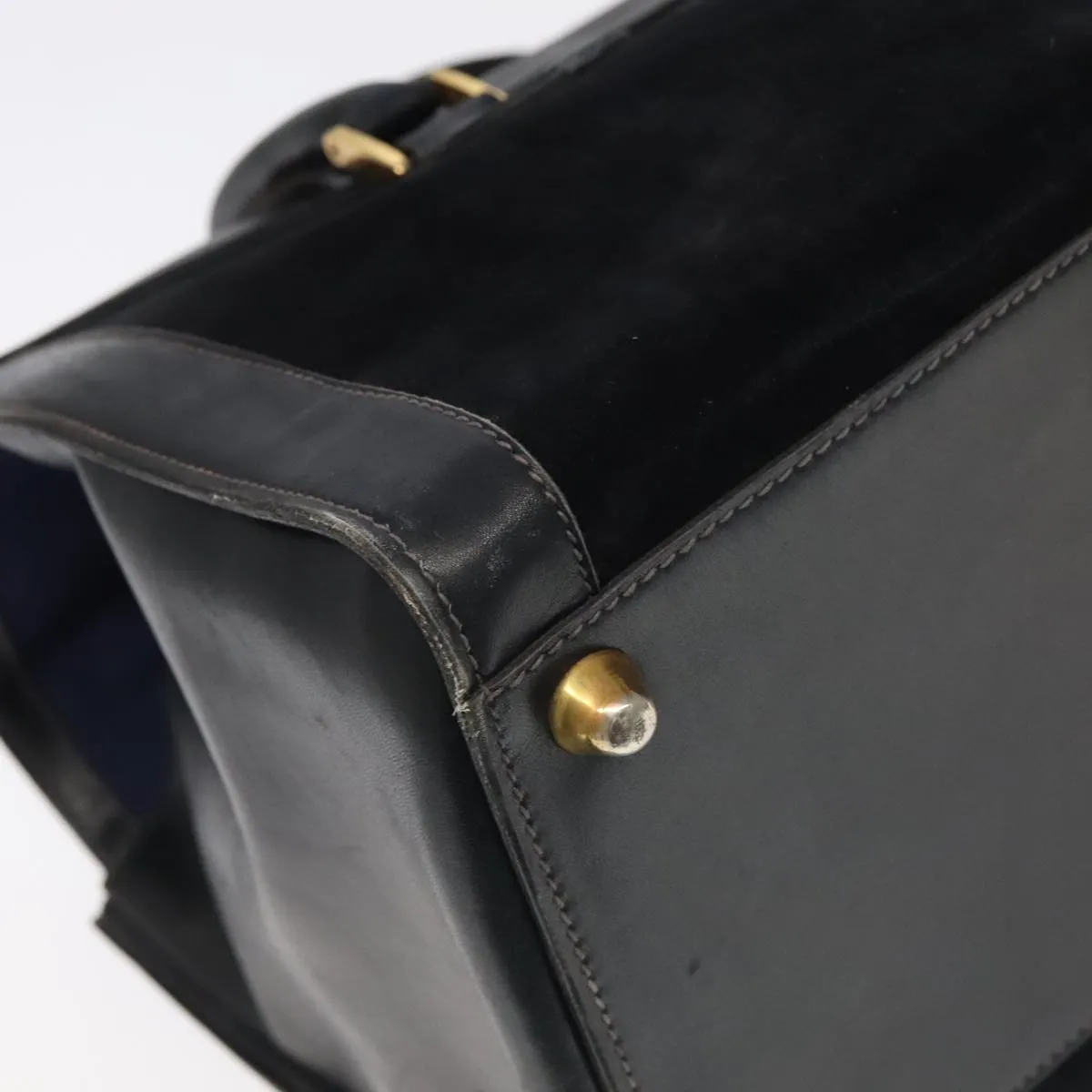 GUCCI Boston Bag Leather Suede Navy ep6503