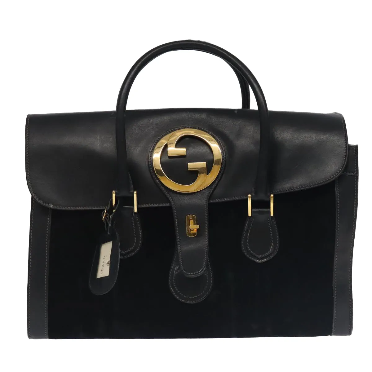 GUCCI Boston Bag Leather Suede Navy ep6503