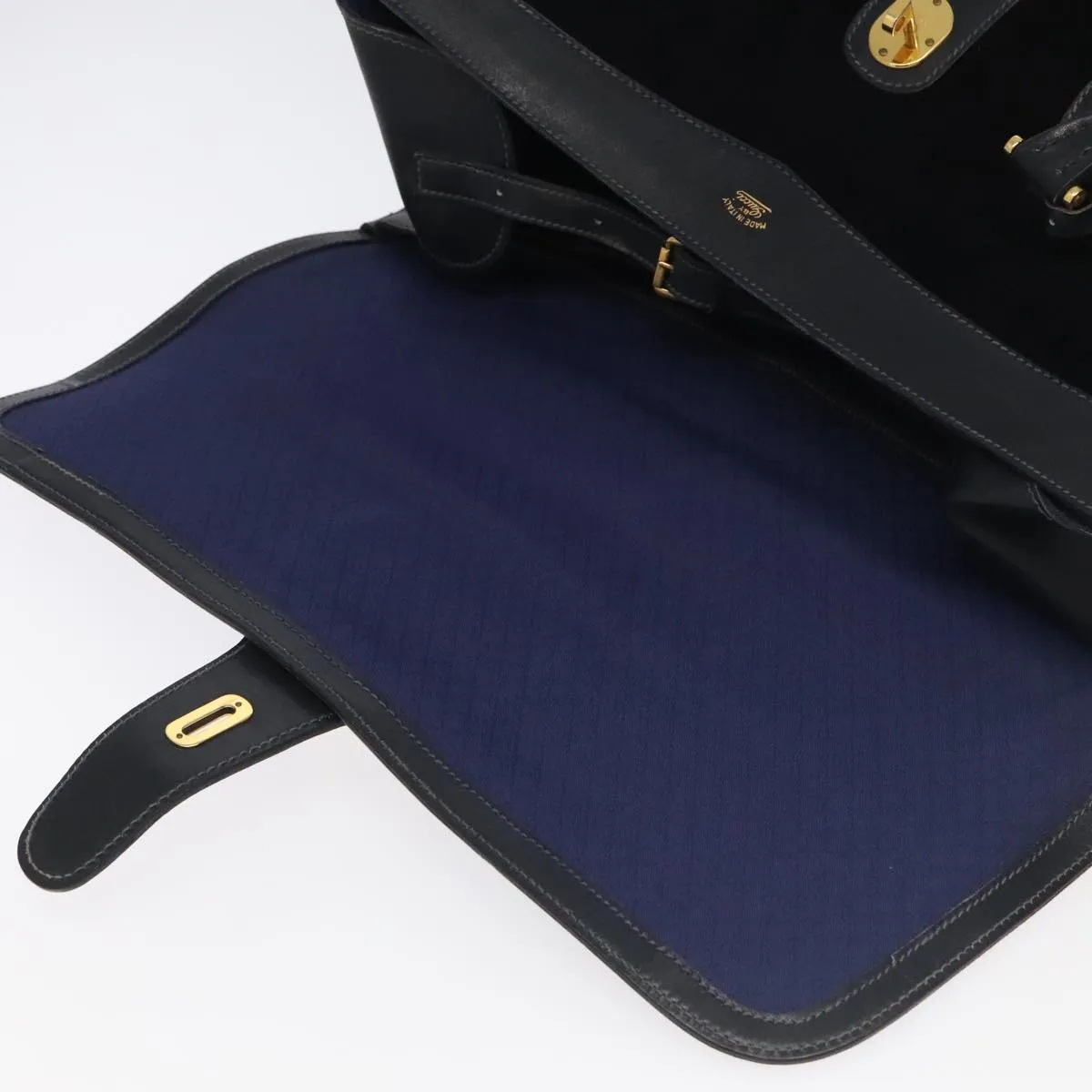 GUCCI Boston Bag Leather Suede Navy ep6503