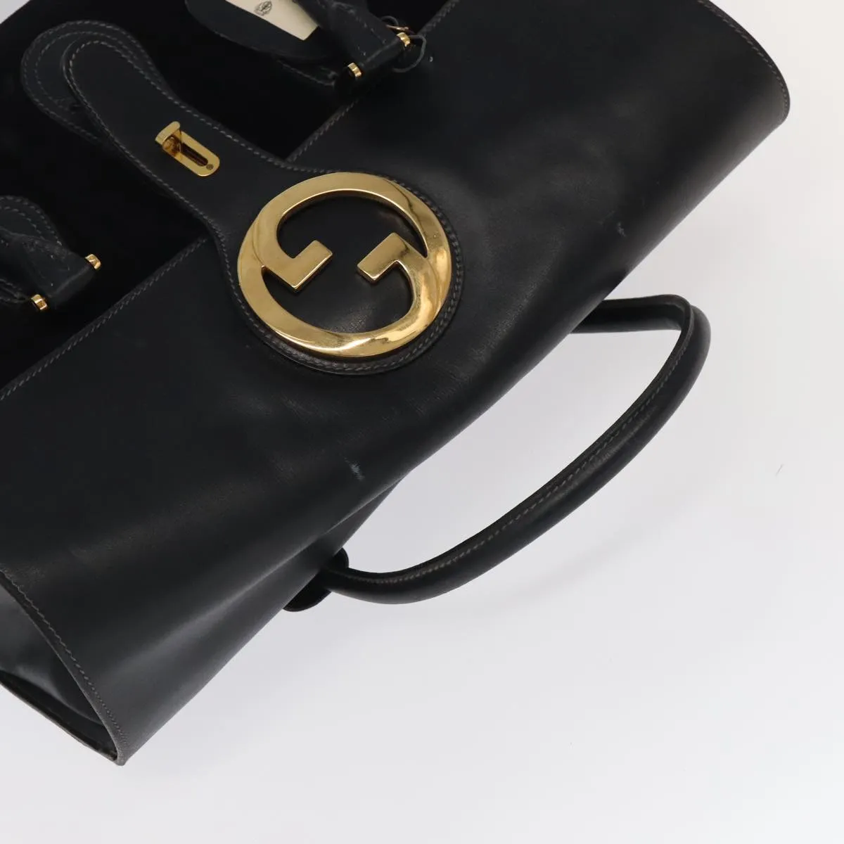 GUCCI Boston Bag Leather Suede Navy ep6503