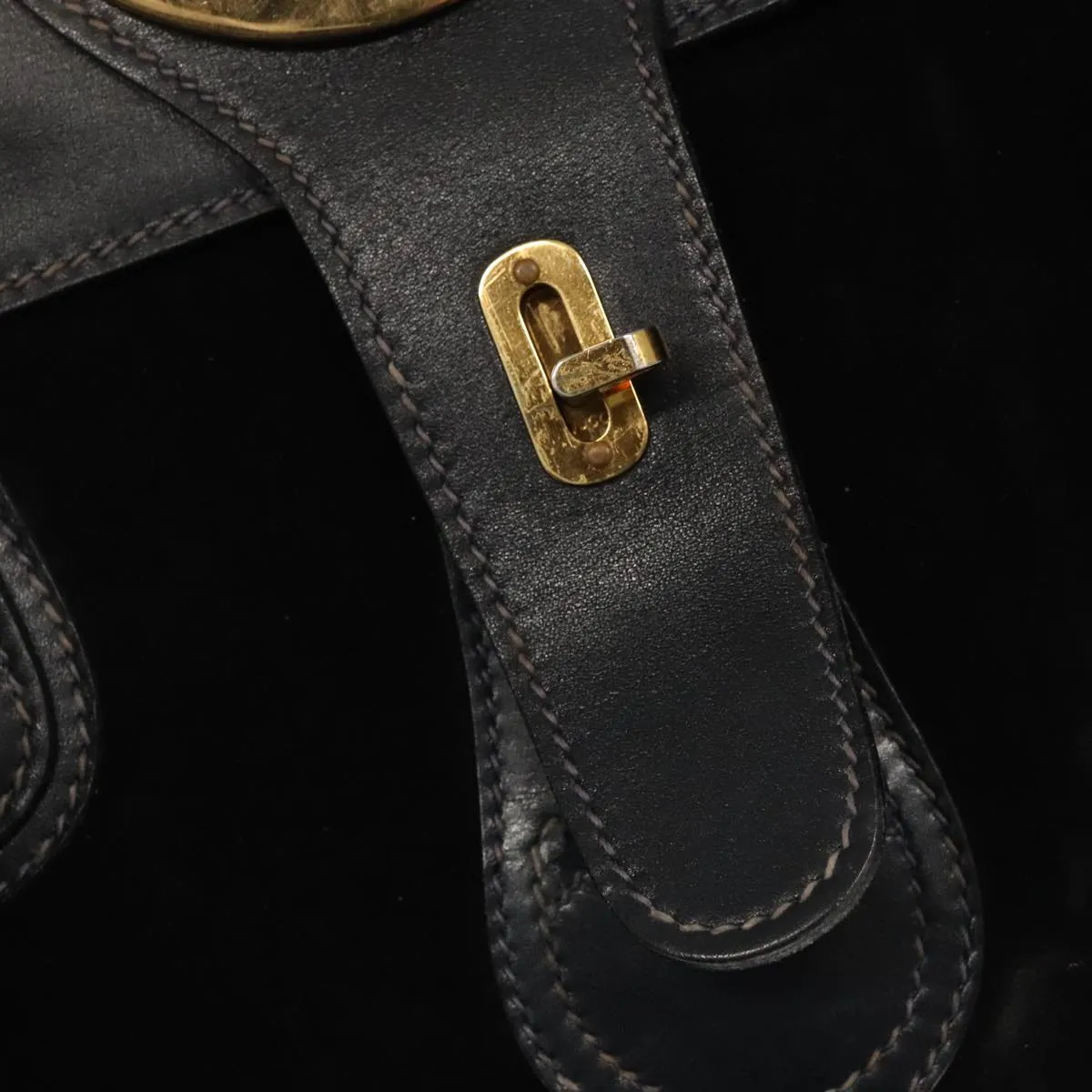 GUCCI Boston Bag Leather Suede Navy ep6503