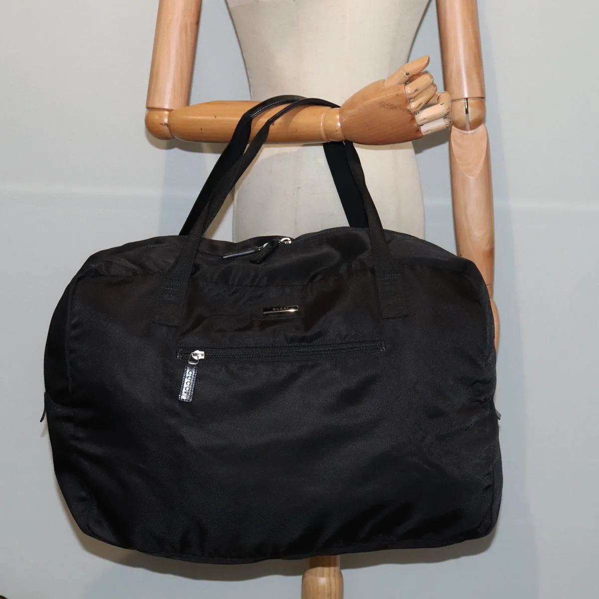 GUCCI Boston Bag Nylon Black Silver 012 0389 002058 86461