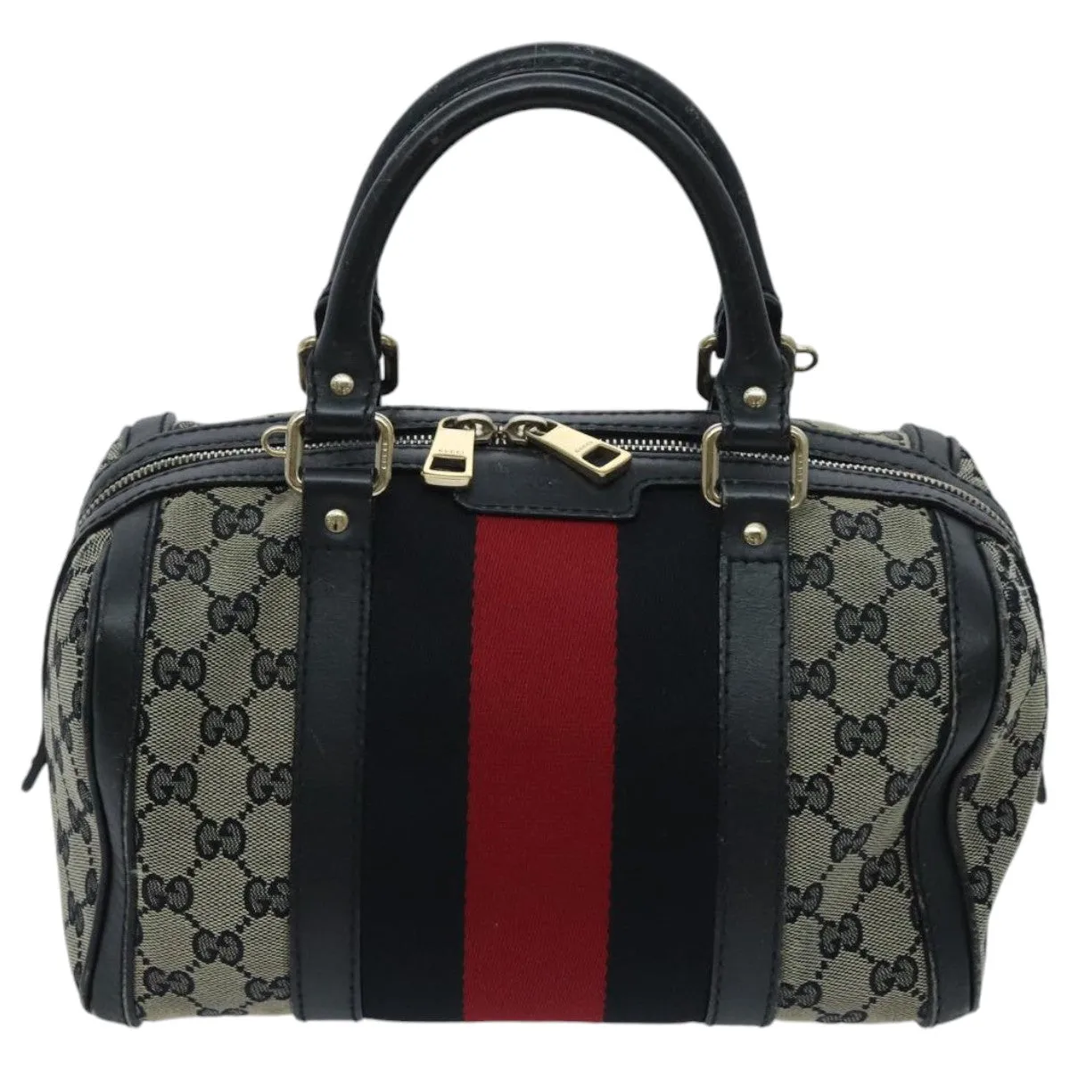 GUCCI GG Canvas Boston Bag 2way Beige Navy Silver 269876 ep6128