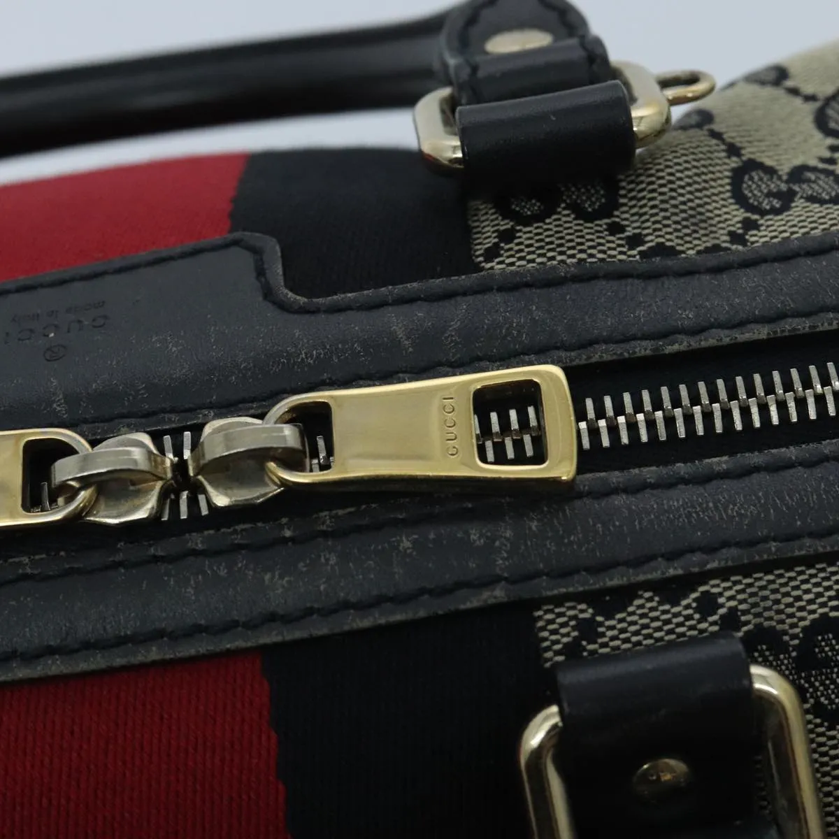 GUCCI GG Canvas Boston Bag 2way Beige Navy Silver 269876 ep6128