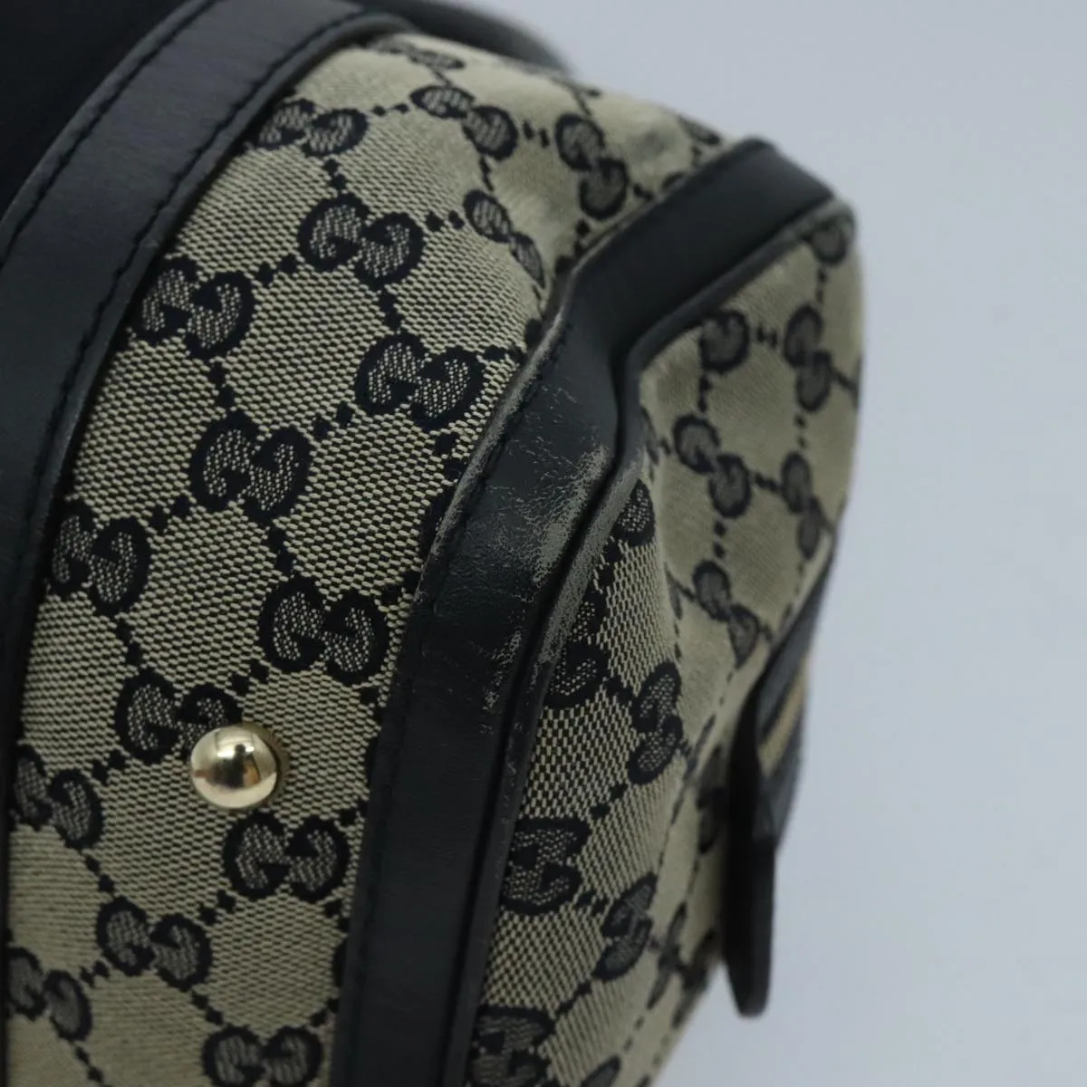 GUCCI GG Canvas Boston Bag 2way Beige Navy Silver 269876 ep6128