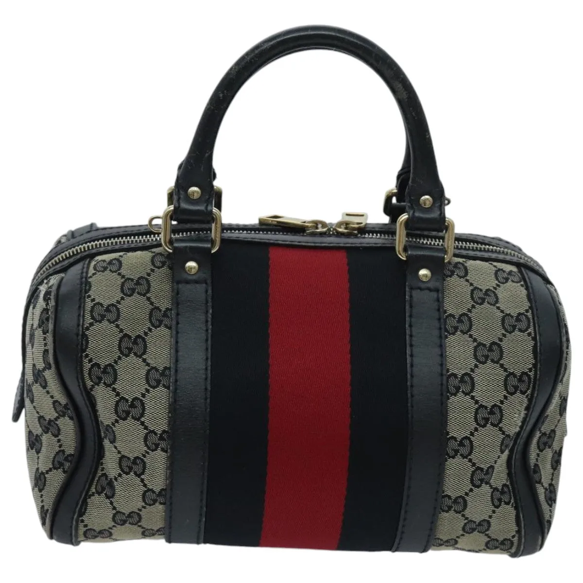 GUCCI GG Canvas Boston Bag 2way Beige Navy Silver 269876 ep6128