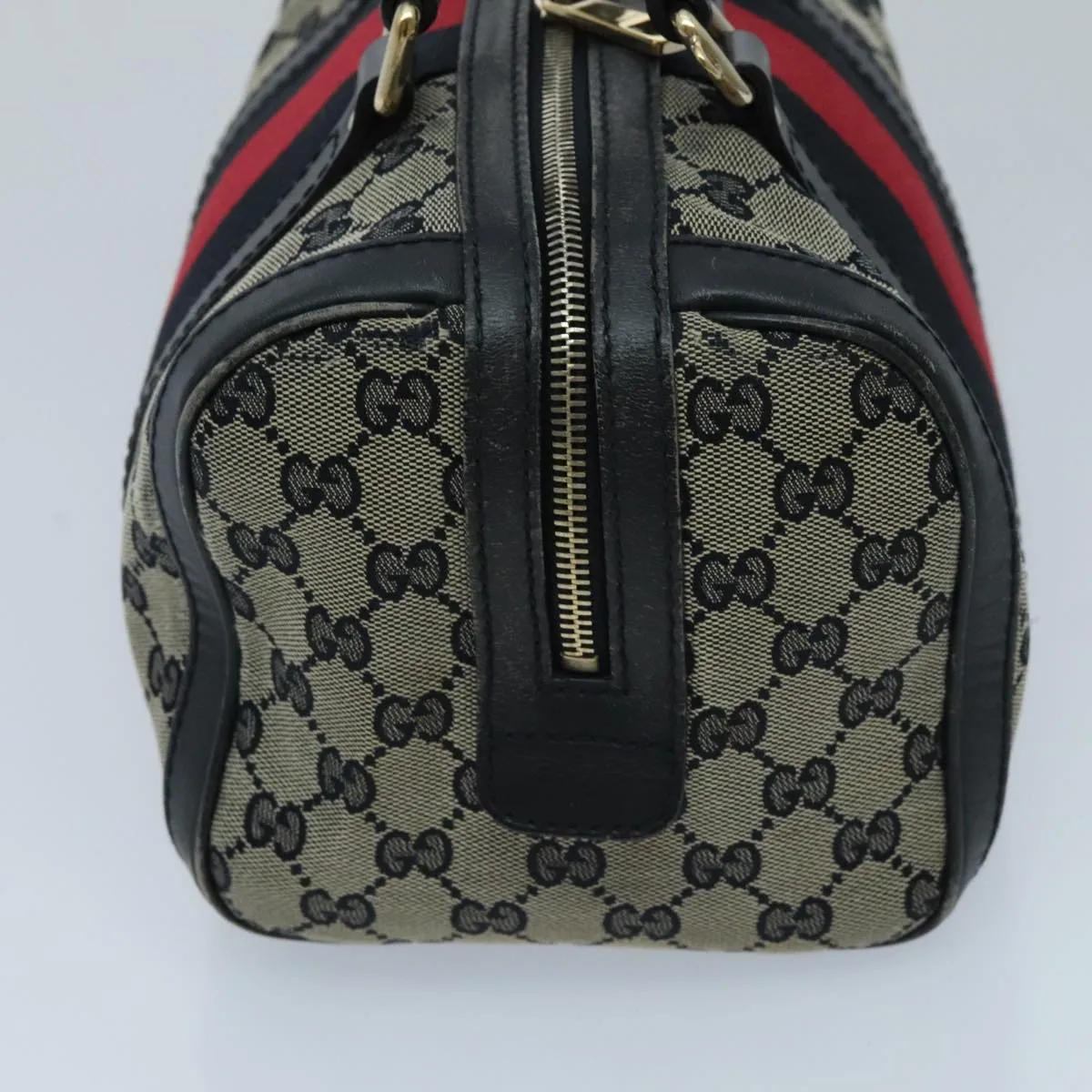 GUCCI GG Canvas Boston Bag 2way Beige Navy Silver 269876 ep6128