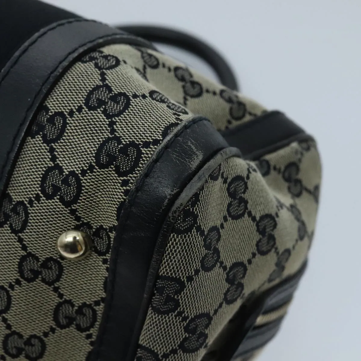 GUCCI GG Canvas Boston Bag 2way Beige Navy Silver 269876 ep6128