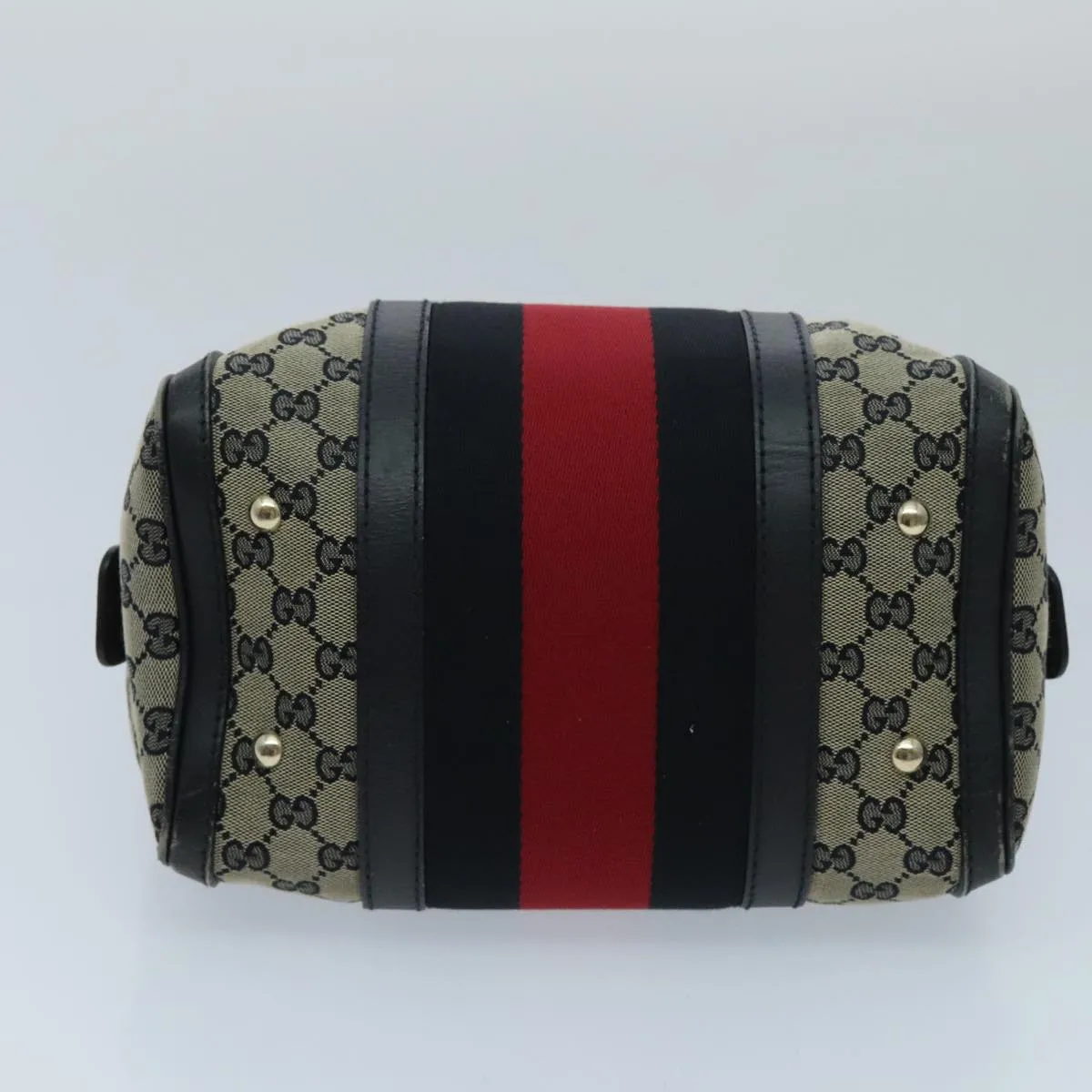 GUCCI GG Canvas Boston Bag 2way Beige Navy Silver 269876 ep6128