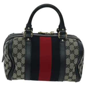 GUCCI GG Canvas Boston Bag 2way Beige Navy Silver 269876 ep6128