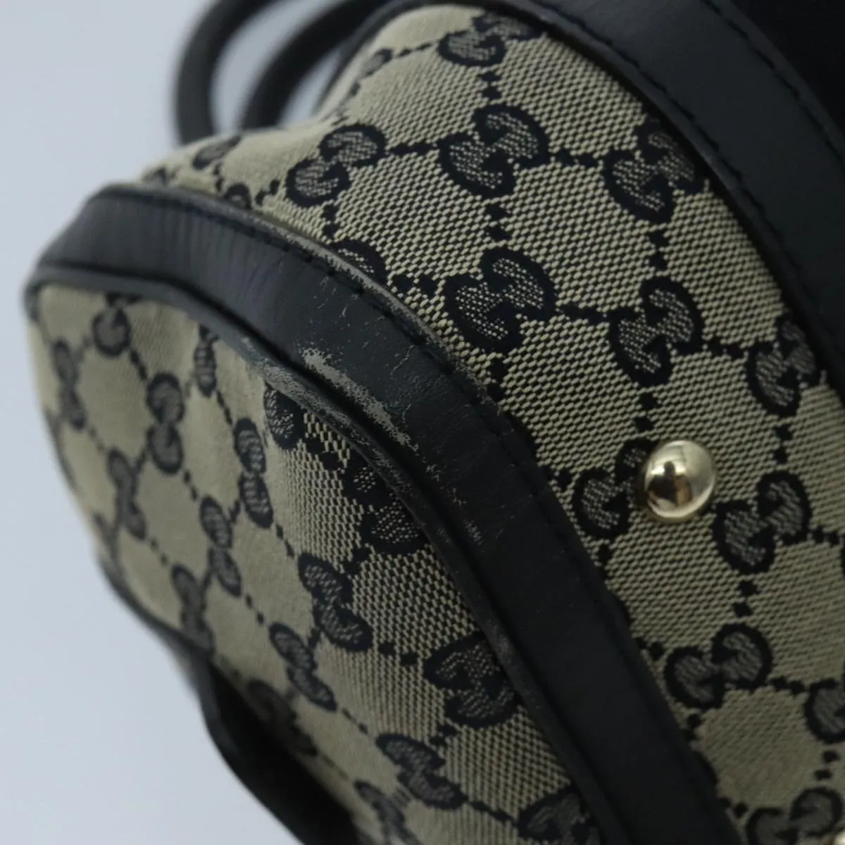 GUCCI GG Canvas Boston Bag 2way Beige Navy Silver 269876 ep6128