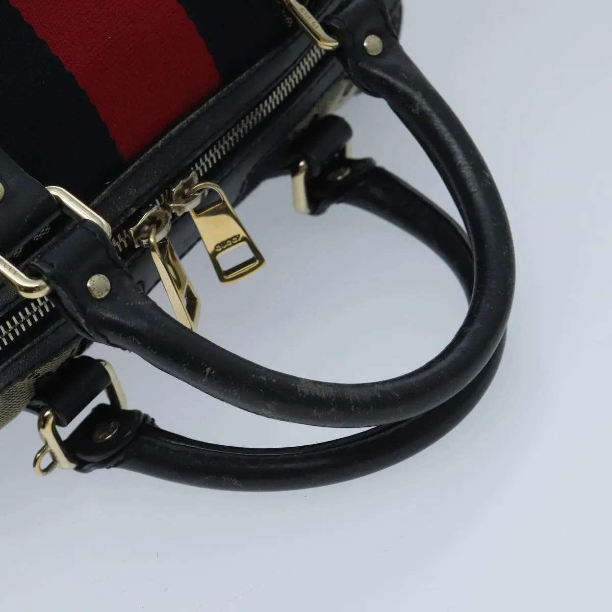 GUCCI GG Canvas Boston Bag 2way Beige Navy Silver 269876 ep6128