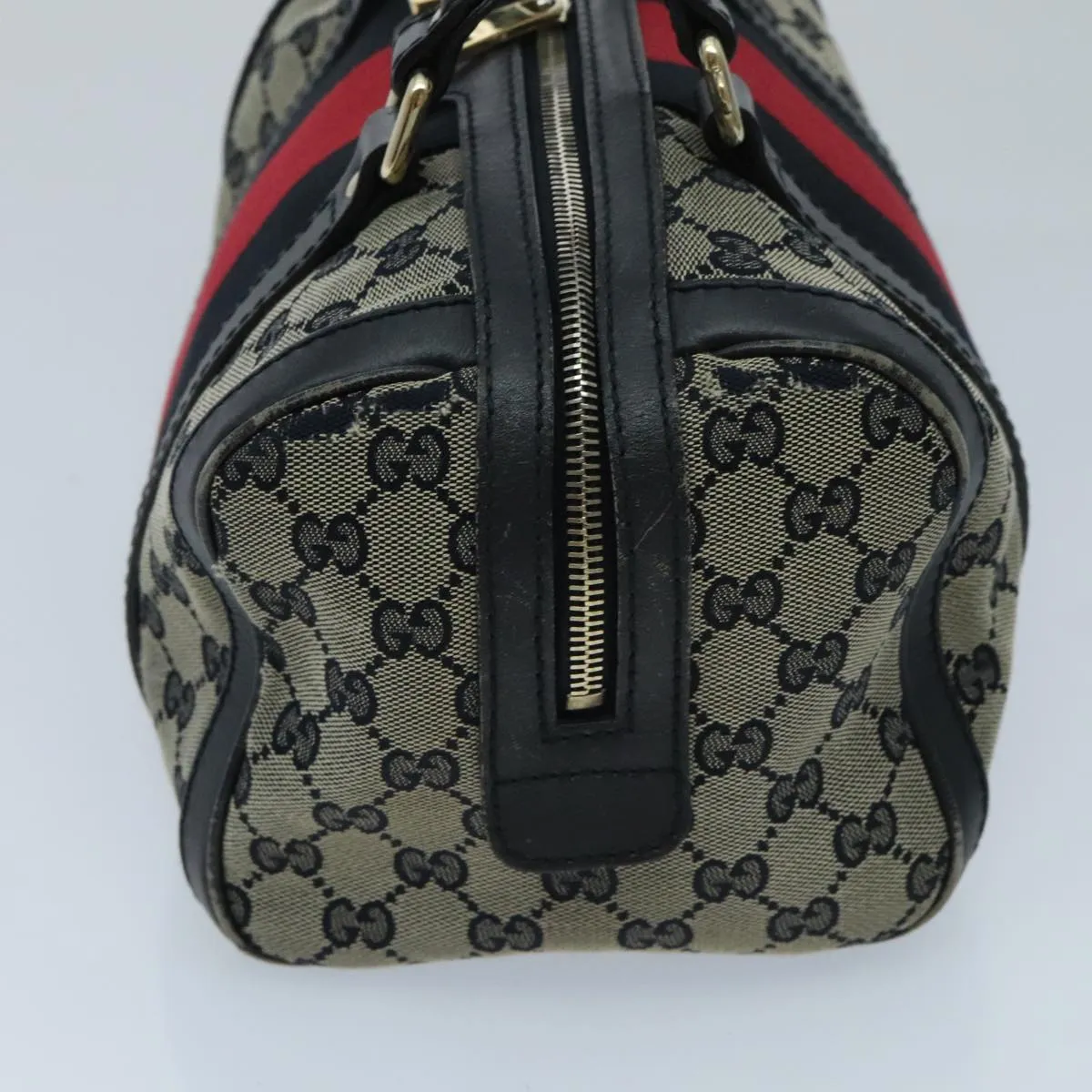 GUCCI GG Canvas Boston Bag 2way Beige Navy Silver 269876 ep6128