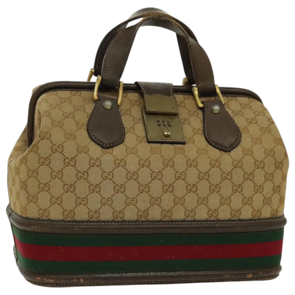 GUCCI GG Canvas Boston Bag Beige Green Red 96615